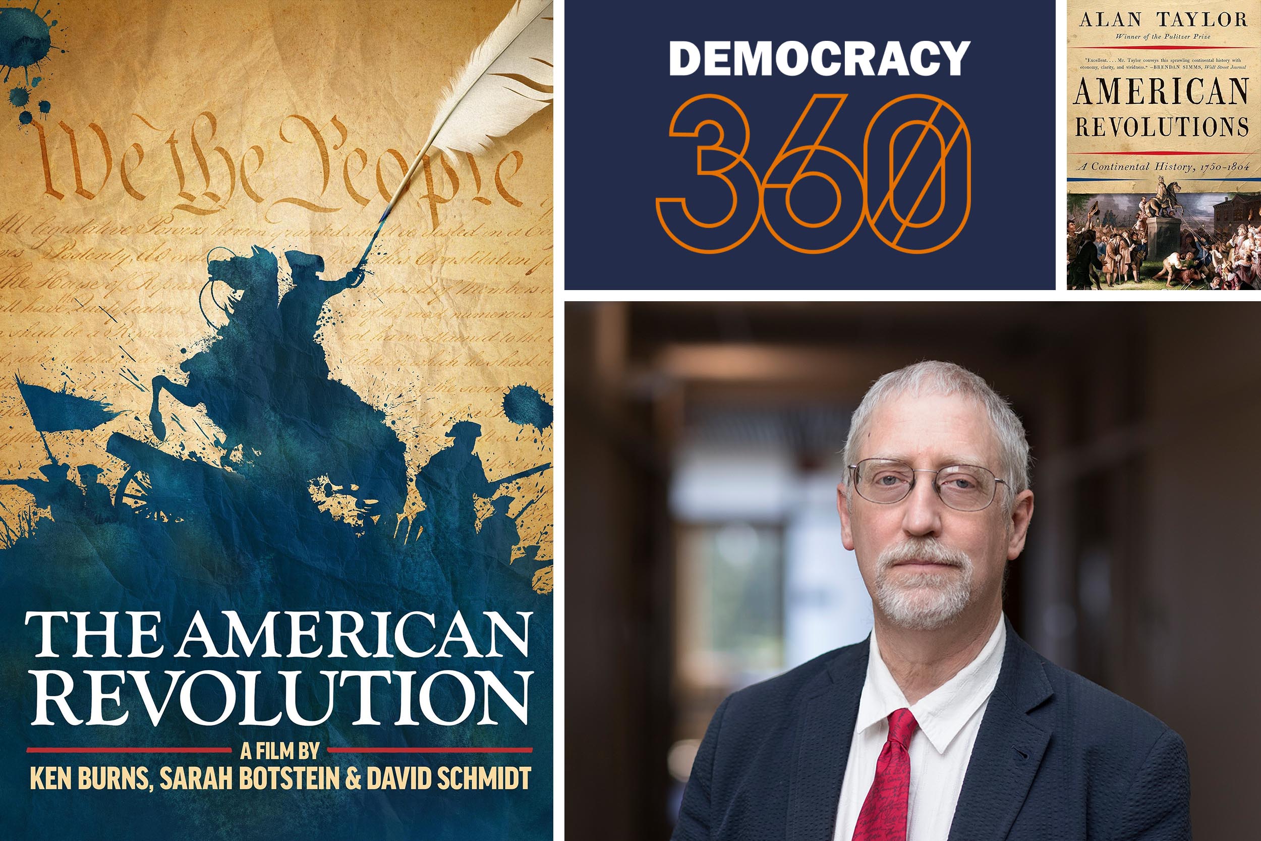 Collage of a book and documentary about the American Revolution