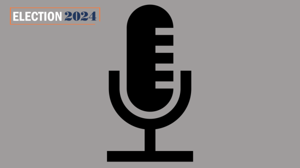 Illustration of a microphone with the phrase "Election 2024"