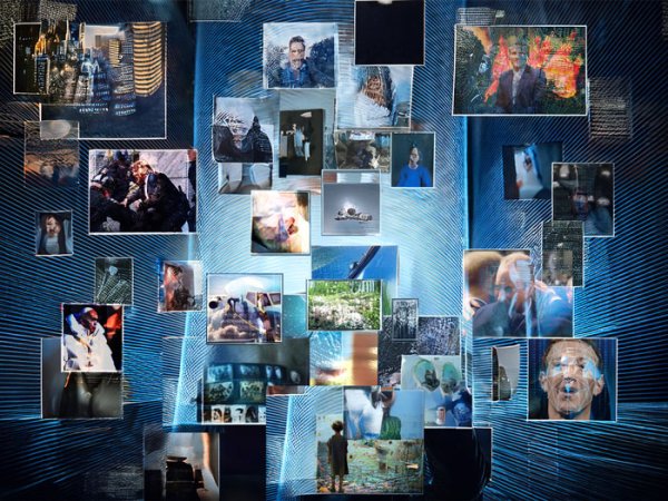 Collage of images on a high-tech background