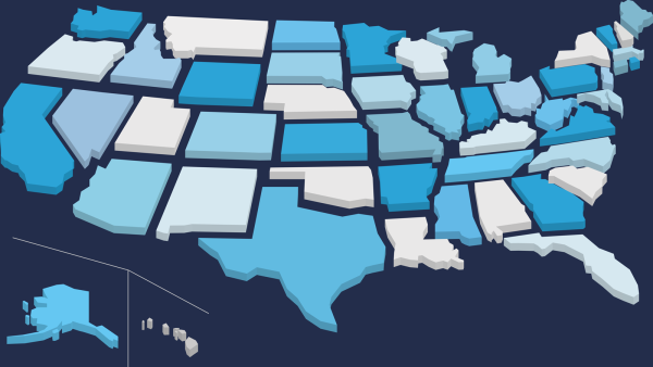 Map of United States, with a space between each state