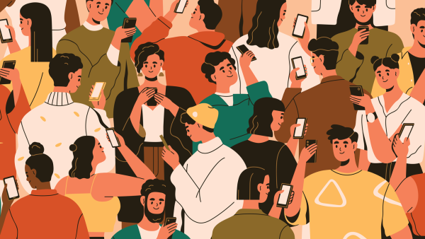 Illustration of a crowd, where everyone is on their phones