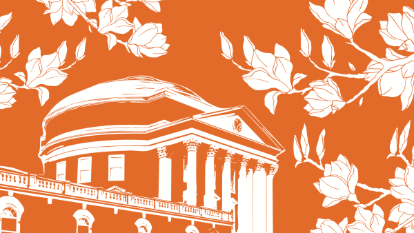 Graphic illustration of UVA's Rotunda and magnolia blossoms