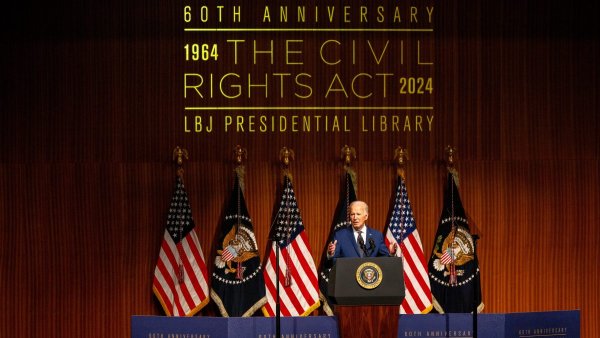 Biden speaking at the LBJ Presidential Library