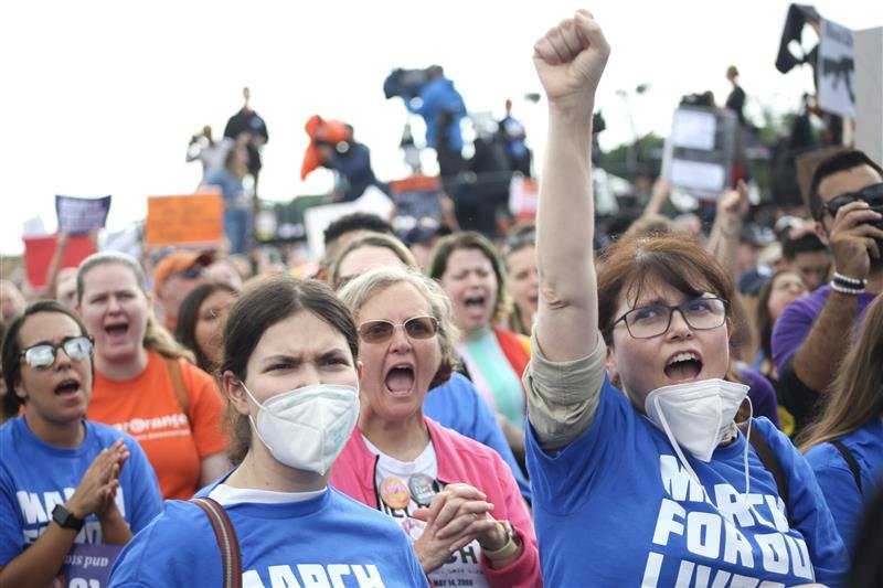 Protesters rally during a speech at a March For Our Lives