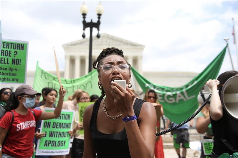 Protesters demonstrate outside the Supreme Court